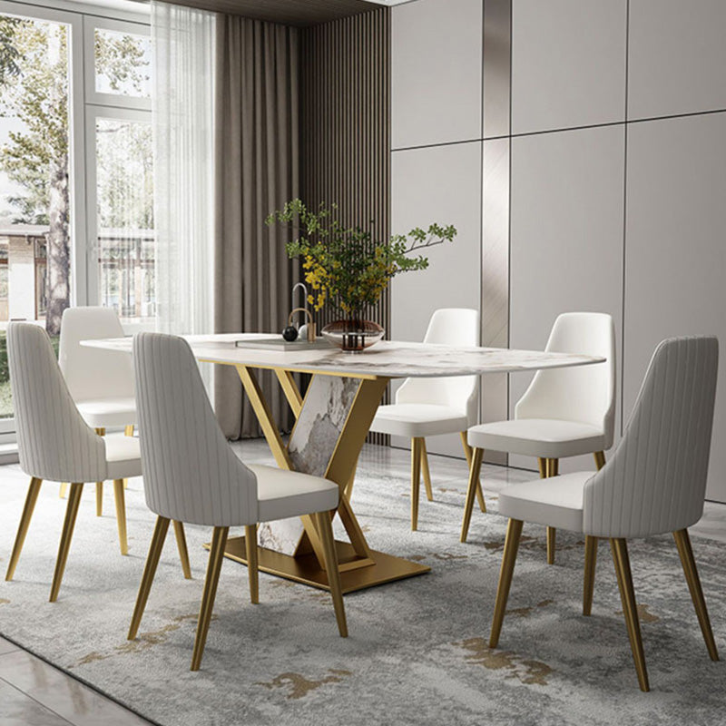 Luxurious Sintered Stone Top Dining Set Rectangular 1/4/5/7 Pieces Dining Room Table Set Clearhalo 'Dining Room Sets' 'Dining Tables & Seating' 'dining_room_set' 'furn' 'furn_dining_room_set' 'Furniture' 'Kitchen & Dining Furniture' 5655012