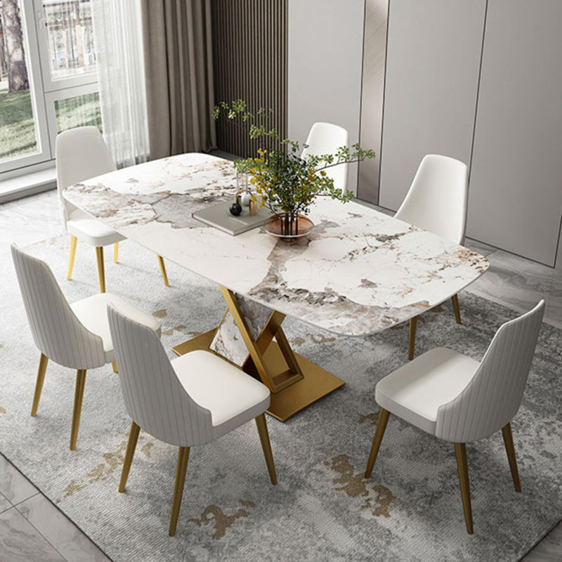 Luxurious Sintered Stone Top Dining Set Rectangular 1/4/5/7 Pieces Dining Room Table Set 7 Pieces: Table, 6 Chairs Clearhalo 'Dining Room Sets' 'Dining Tables & Seating' 'dining_room_set' 'furn' 'furn_dining_room_set' 'Furniture' 'Kitchen & Dining Furniture' 5655013