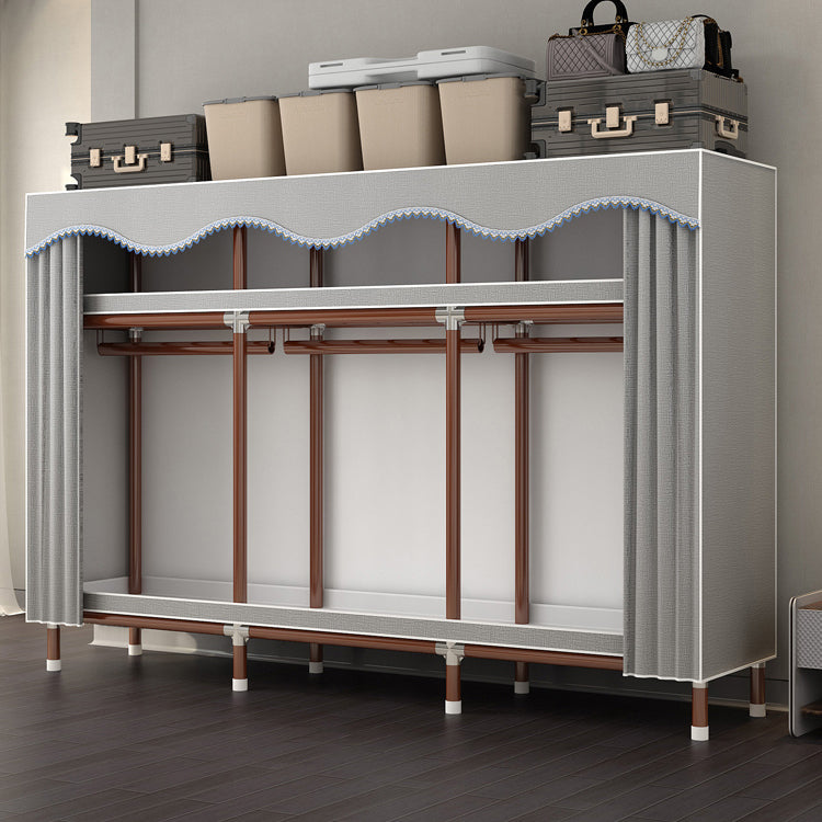 Modern Style Wardrobe Armoire Steel Frame Wardrobe for Bedroom 79"L x 18"W x 67"H Grey Clearhalo 'Armoires & Wardrobes' 'armoires_wardrobes' 'Bedroom Furniture' 'furn' 'furn_armoires_wardrobes' 'Furniture' 5657696