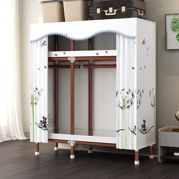 Modern Style Wardrobe Armoire Steel Frame Wardrobe for Bedroom 43"L x 18"W x 67"H White Clearhalo 'Armoires & Wardrobes' 'armoires_wardrobes' 'Bedroom Furniture' 'furn' 'furn_armoires_wardrobes' 'Furniture' 5657698