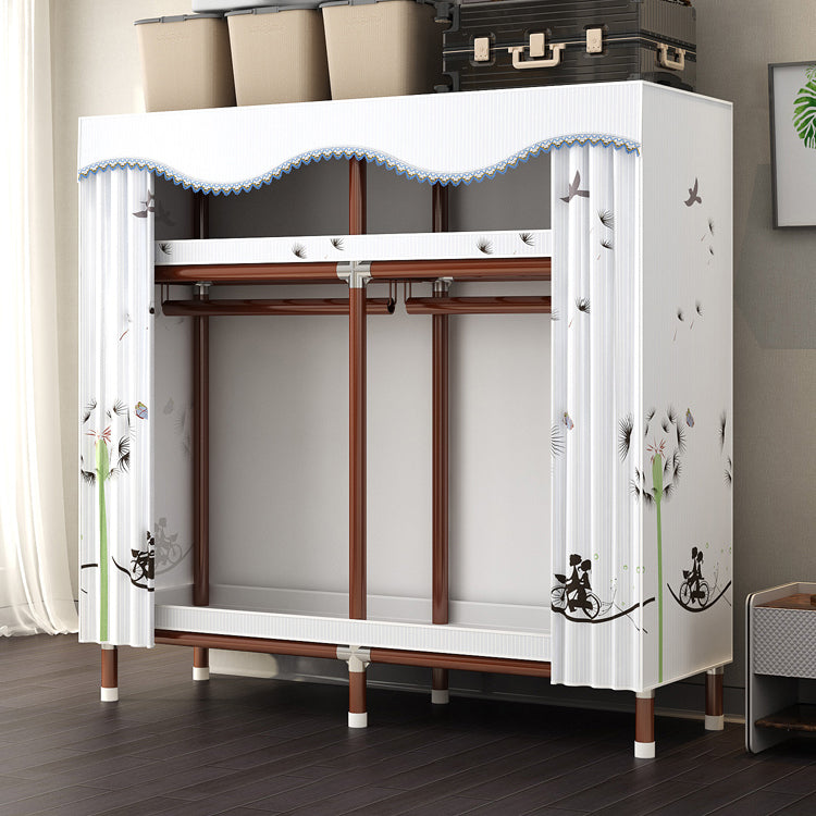 Modern Style Wardrobe Armoire Steel Frame Wardrobe for Bedroom 53"L x 18"W x 67"H White Clearhalo 'Armoires & Wardrobes' 'armoires_wardrobes' 'Bedroom Furniture' 'furn' 'furn_armoires_wardrobes' 'Furniture' 5657699