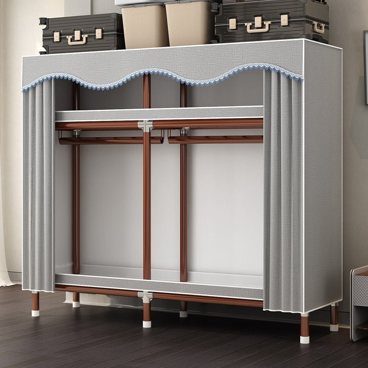 Modern Style Wardrobe Armoire Steel Frame Wardrobe for Bedroom 59"L x 18"W x 67"H Grey Clearhalo 'Armoires & Wardrobes' 'armoires_wardrobes' 'Bedroom Furniture' 'furn' 'furn_armoires_wardrobes' 'Furniture' 5657700