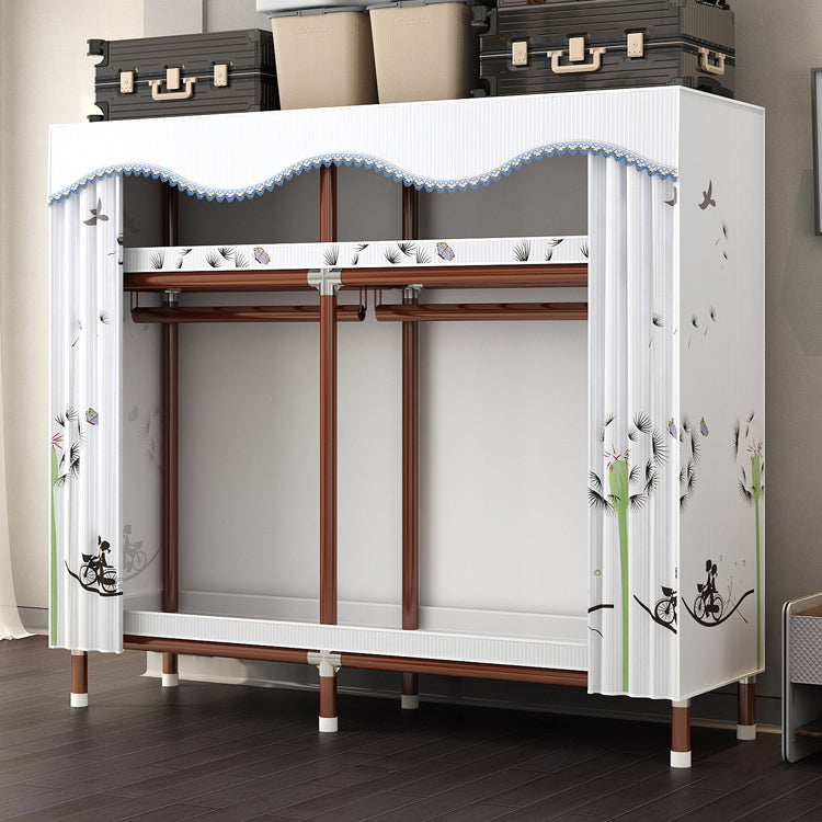 Modern Style Wardrobe Armoire Steel Frame Wardrobe for Bedroom 59"L x 18"W x 67"H White Clearhalo 'Armoires & Wardrobes' 'armoires_wardrobes' 'Bedroom Furniture' 'furn' 'furn_armoires_wardrobes' 'Furniture' 5657702