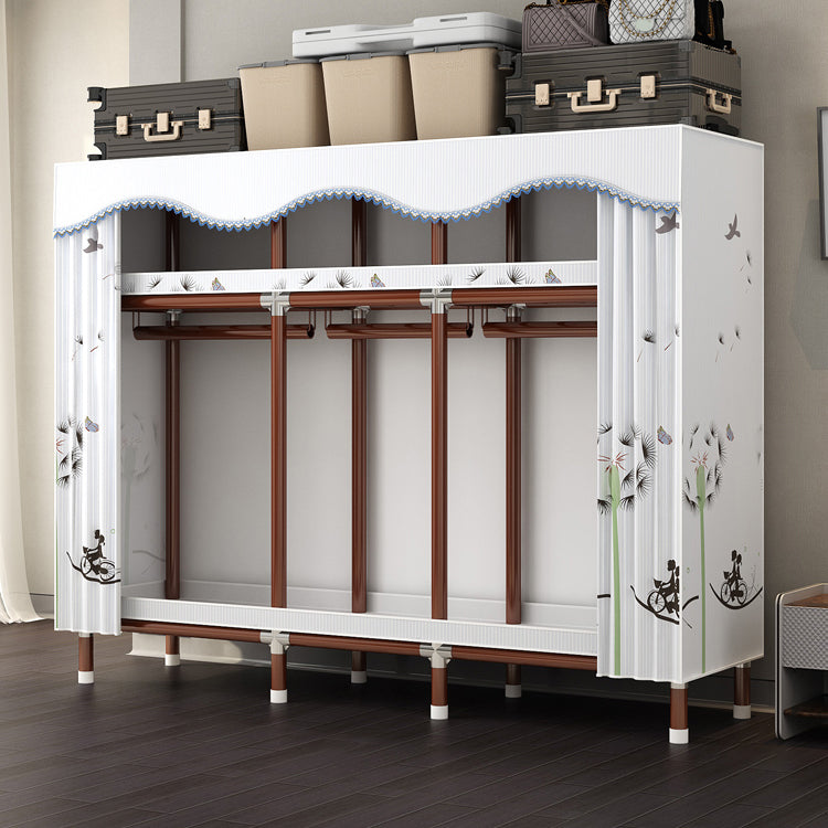 Modern Style Wardrobe Armoire Steel Frame Wardrobe for Bedroom 70"L x 18"W x 67"H White Clearhalo 'Armoires & Wardrobes' 'armoires_wardrobes' 'Bedroom Furniture' 'furn' 'furn_armoires_wardrobes' 'Furniture' 5657704