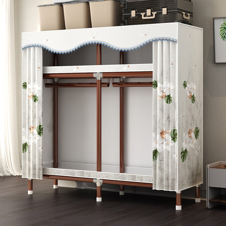 Modern Style Wardrobe Armoire Steel Frame Wardrobe for Bedroom 53"L x 18"W x 67"H White-Green Clearhalo 'Armoires & Wardrobes' 'armoires_wardrobes' 'Bedroom Furniture' 'furn' 'furn_armoires_wardrobes' 'Furniture' 5657706