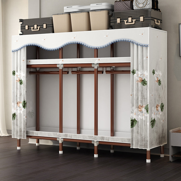 Modern Style Wardrobe Armoire Steel Frame Wardrobe for Bedroom 70"L x 18"W x 67"H White-Green Clearhalo 'Armoires & Wardrobes' 'armoires_wardrobes' 'Bedroom Furniture' 'furn' 'furn_armoires_wardrobes' 'Furniture' 5657709