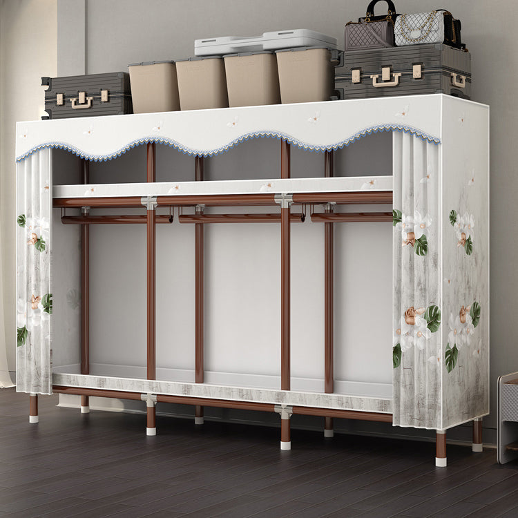 Modern Style Wardrobe Armoire Steel Frame Wardrobe for Bedroom 79"L x 18"W x 67"H White-Green Clearhalo 'Armoires & Wardrobes' 'armoires_wardrobes' 'Bedroom Furniture' 'furn' 'furn_armoires_wardrobes' 'Furniture' 5657711