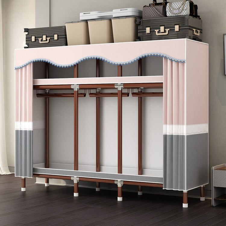 Modern Style Wardrobe Armoire Steel Frame Wardrobe for Bedroom 70"L x 18"W x 67"H Gray-Pink Clearhalo 'Armoires & Wardrobes' 'armoires_wardrobes' 'Bedroom Furniture' 'furn' 'furn_armoires_wardrobes' 'Furniture' 5657714