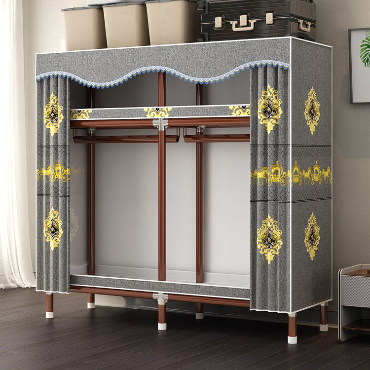 Modern Style Wardrobe Armoire Steel Frame Wardrobe for Bedroom 53"L x 18"W x 67"H Gray-Yellow Clearhalo 'Armoires & Wardrobes' 'armoires_wardrobes' 'Bedroom Furniture' 'furn' 'furn_armoires_wardrobes' 'Furniture' 5657718