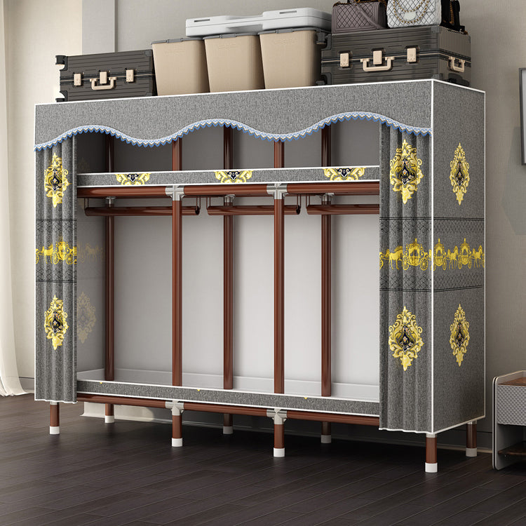 Modern Style Wardrobe Armoire Steel Frame Wardrobe for Bedroom 70"L x 18"W x 67"H Gray-Yellow Clearhalo 'Armoires & Wardrobes' 'armoires_wardrobes' 'Bedroom Furniture' 'furn' 'furn_armoires_wardrobes' 'Furniture' 5657720