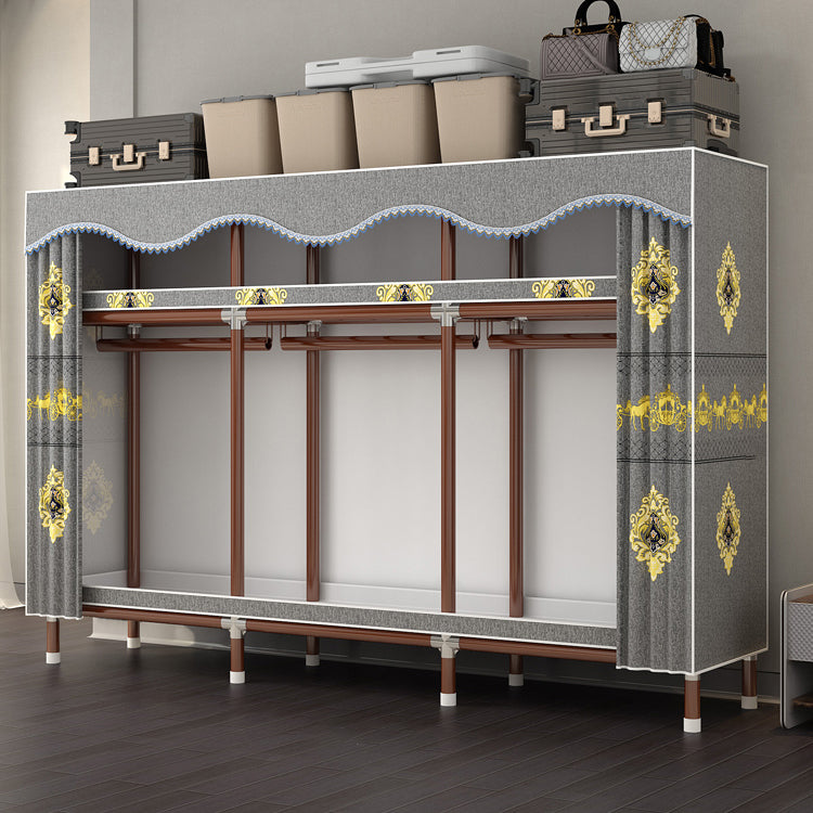 Modern Style Wardrobe Armoire Steel Frame Wardrobe for Bedroom 79"L x 18"W x 67"H Gray-Yellow Clearhalo 'Armoires & Wardrobes' 'armoires_wardrobes' 'Bedroom Furniture' 'furn' 'furn_armoires_wardrobes' 'Furniture' 5657721