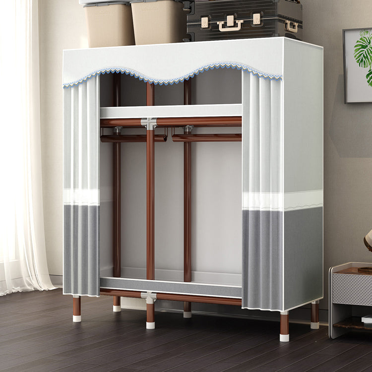 Modern Style Wardrobe Armoire Steel Frame Wardrobe for Bedroom 43"L x 18"W x 67"H Cream Gray Clearhalo 'Armoires & Wardrobes' 'armoires_wardrobes' 'Bedroom Furniture' 'furn' 'furn_armoires_wardrobes' 'Furniture' 5657722