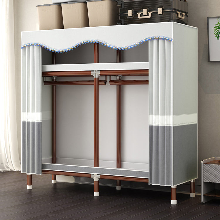 Modern Style Wardrobe Armoire Steel Frame Wardrobe for Bedroom 53"L x 18"W x 67"H Cream Gray Clearhalo 'Armoires & Wardrobes' 'armoires_wardrobes' 'Bedroom Furniture' 'furn' 'furn_armoires_wardrobes' 'Furniture' 5657723