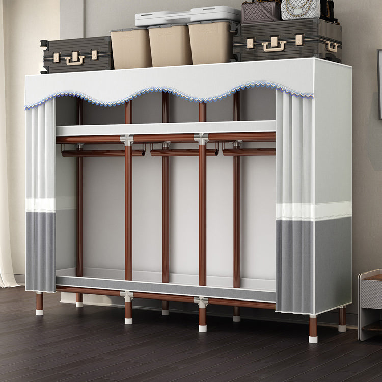 Modern Style Wardrobe Armoire Steel Frame Wardrobe for Bedroom 70"L x 18"W x 67"H Cream Gray Clearhalo 'Armoires & Wardrobes' 'armoires_wardrobes' 'Bedroom Furniture' 'furn' 'furn_armoires_wardrobes' 'Furniture' 5657725