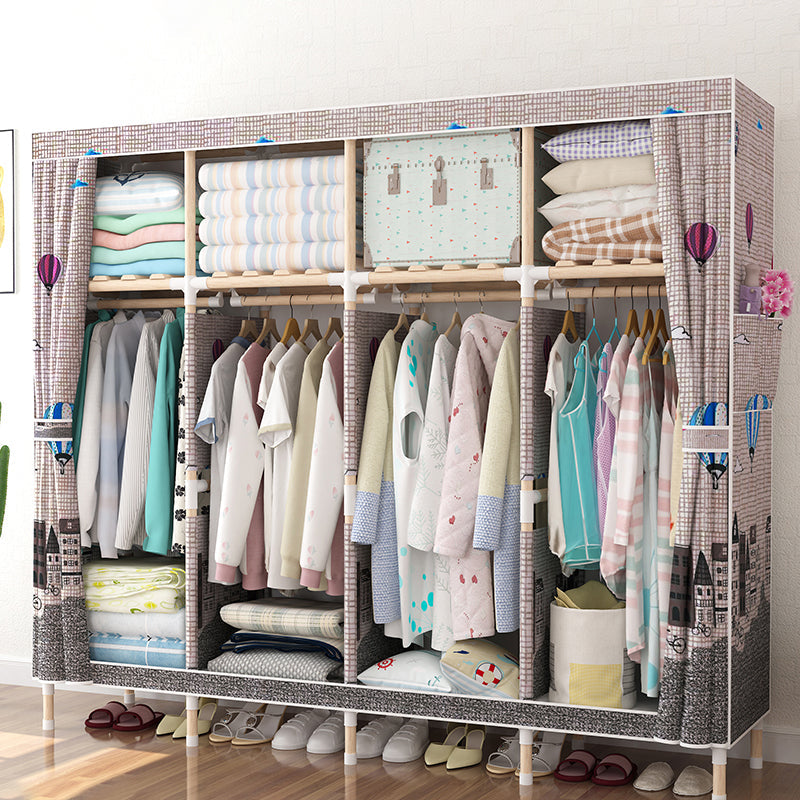 Modern Style Wardrobe Armoire Meringue Wood Frame Wardrobe,67"L x 17.7"W x 67"H Gray-Pink Clearhalo 'Armoires & Wardrobes' 'armoires_wardrobes' 'Bedroom Furniture' 'furn' 'furn_armoires_wardrobes' 'Furniture' 5657821