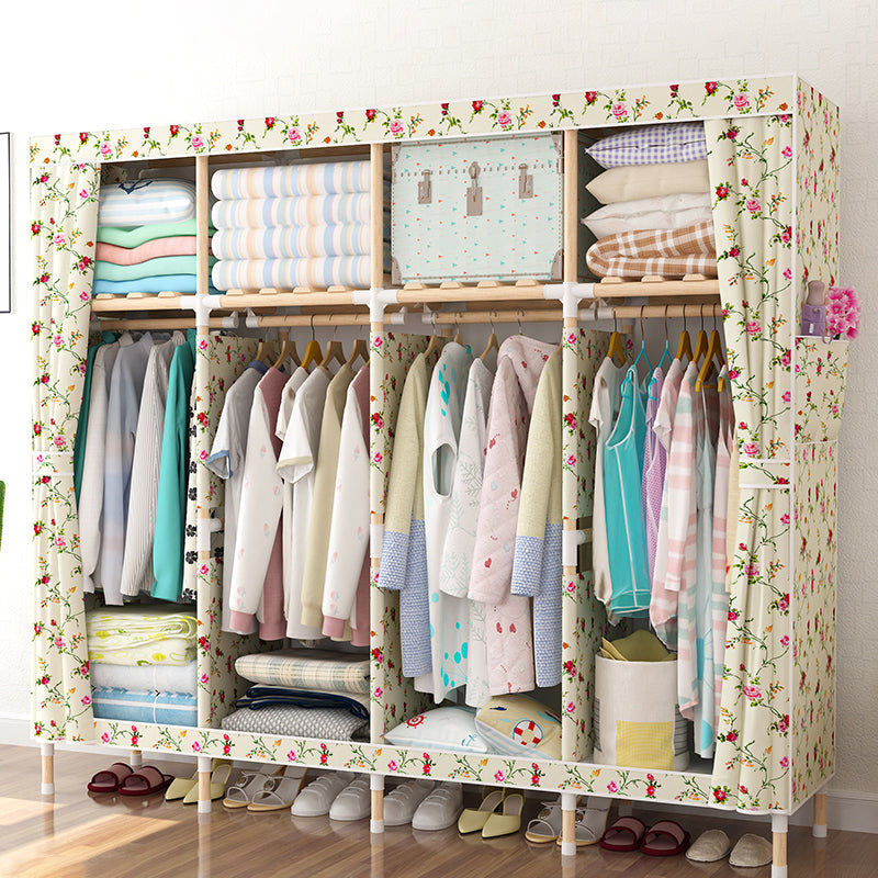 Modern Style Wardrobe Armoire Meringue Wood Frame Wardrobe,67"L x 17.7"W x 67"H Flower Clearhalo 'Armoires & Wardrobes' 'armoires_wardrobes' 'Bedroom Furniture' 'furn' 'furn_armoires_wardrobes' 'Furniture' 5657822