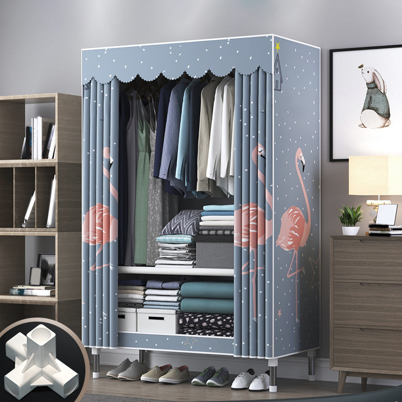 Modern Style Wardrobe Closet Metal Frame Wardrobe Armoire with Shelves 25.6"L x 17.7"W x 66.9"H Blue Clearhalo 'Armoires & Wardrobes' 'armoires_wardrobes' 'Bedroom Furniture' 'furn' 'furn_armoires_wardrobes' 'Furniture' 5657827