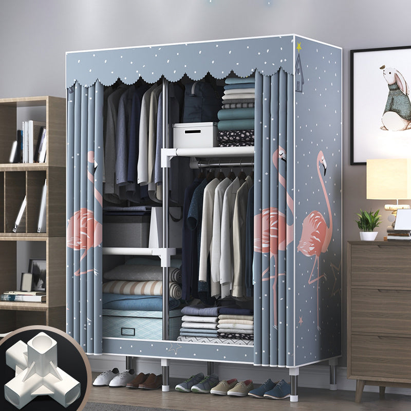 Modern Style Wardrobe Closet Metal Frame Wardrobe Armoire with Shelves Blue Clearhalo 'Armoires & Wardrobes' 'armoires_wardrobes' 'Bedroom Furniture' 'furn' 'furn_armoires_wardrobes' 'Furniture' 5657829