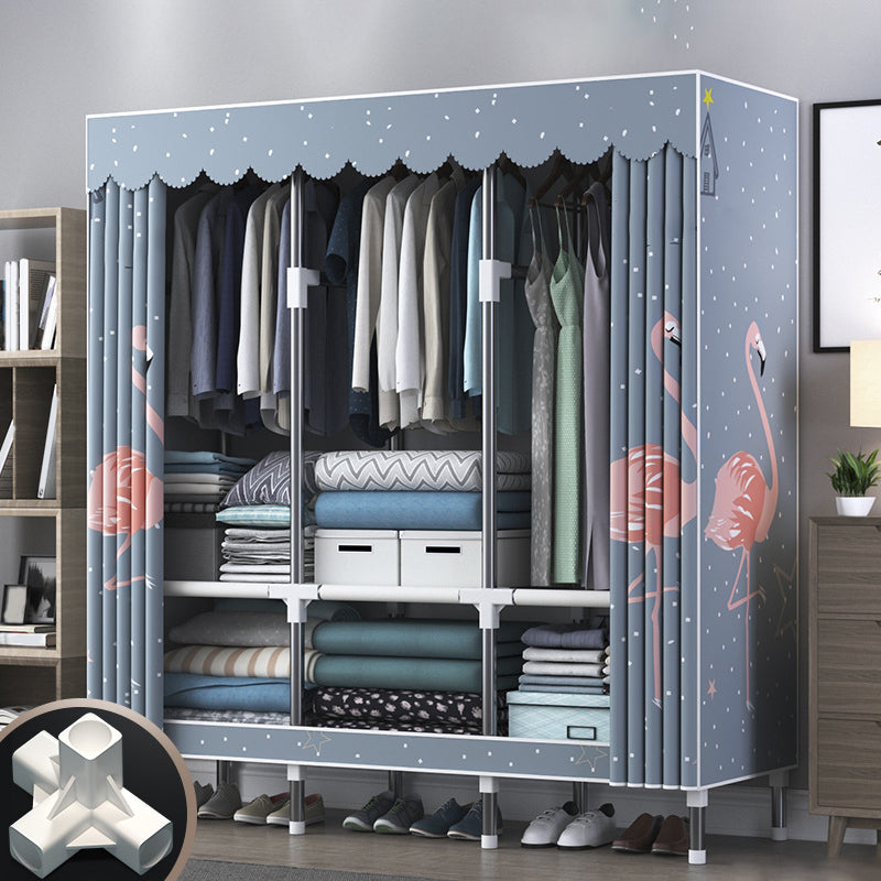 Modern Style Wardrobe Closet Metal Frame Wardrobe Armoire with Shelves 41"L x 18"W x 67"H Blue Clearhalo 'Armoires & Wardrobes' 'armoires_wardrobes' 'Bedroom Furniture' 'furn' 'furn_armoires_wardrobes' 'Furniture' 5657831