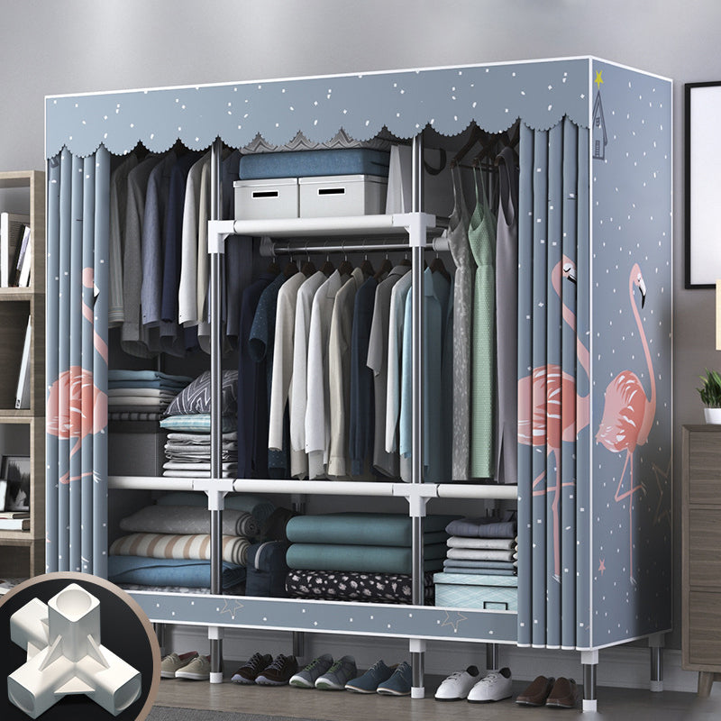 Modern Style Wardrobe Closet Metal Frame Wardrobe Armoire with Shelves 59"L x 18"W x 67"H Blue Clearhalo 'Armoires & Wardrobes' 'armoires_wardrobes' 'Bedroom Furniture' 'furn' 'furn_armoires_wardrobes' 'Furniture' 5657832