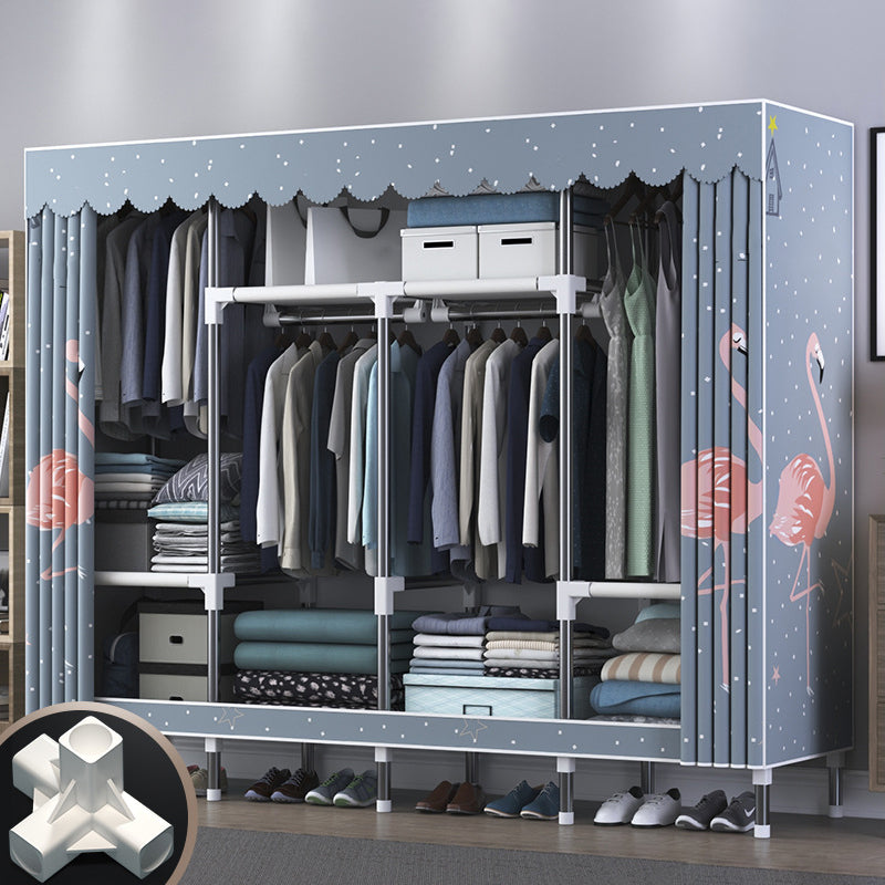 Modern Style Wardrobe Closet Metal Frame Wardrobe Armoire with Shelves 66"L x 18"W x 67"H Blue Clearhalo 'Armoires & Wardrobes' 'armoires_wardrobes' 'Bedroom Furniture' 'furn' 'furn_armoires_wardrobes' 'Furniture' 5657834