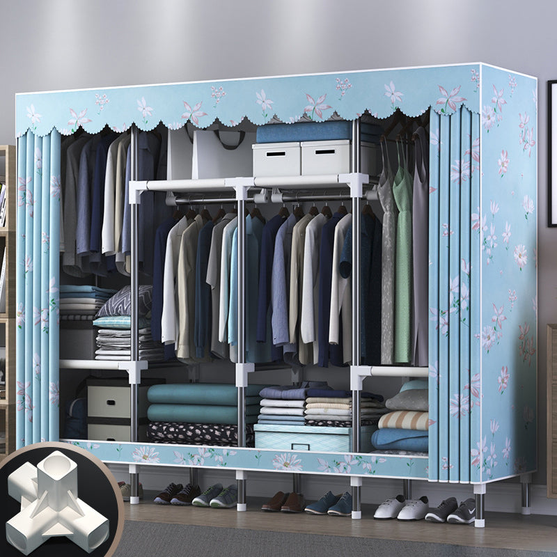 Modern Style Wardrobe Closet Metal Frame Wardrobe Armoire with Shelves 59"L x 18"W x 67"H Light Blue Clearhalo 'Armoires & Wardrobes' 'armoires_wardrobes' 'Bedroom Furniture' 'furn' 'furn_armoires_wardrobes' 'Furniture' 5657840