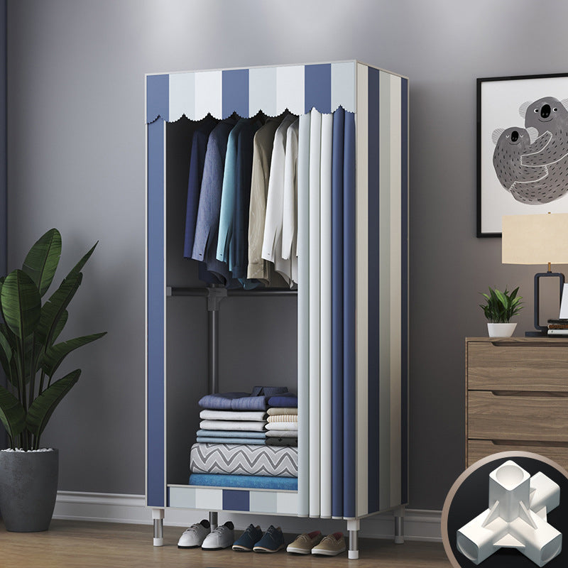Modern Style Wardrobe Closet Metal Frame Wardrobe Armoire with Shelves 25.6"L x 17.7"W x 66.9"H White-Blue Clearhalo 'Armoires & Wardrobes' 'armoires_wardrobes' 'Bedroom Furniture' 'furn' 'furn_armoires_wardrobes' 'Furniture' 5657842