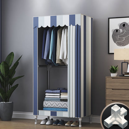 Modern Style Wardrobe Closet Metal Frame Wardrobe Armoire with Shelves 25.6"L x 17.7"W x 66.9"H White-Blue Clearhalo 'Armoires & Wardrobes' 'armoires_wardrobes' 'Bedroom Furniture' 'furn' 'furn_armoires_wardrobes' 'Furniture' 5657842