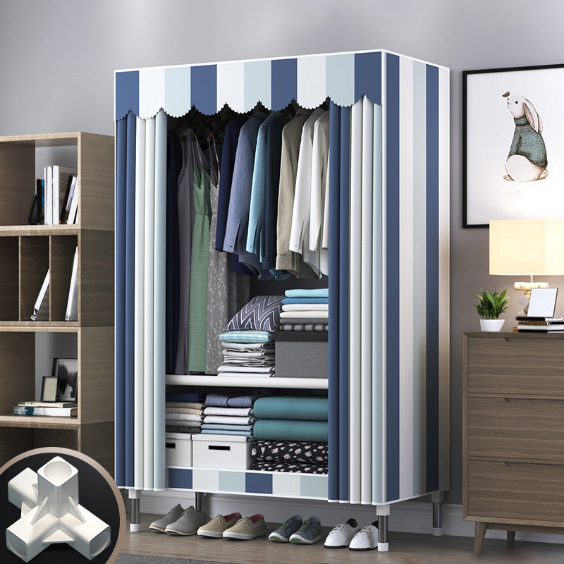 Modern Style Wardrobe Closet Metal Frame Wardrobe Armoire with Shelves 33"L x 18"W x 67"H White-Blue Clearhalo 'Armoires & Wardrobes' 'armoires_wardrobes' 'Bedroom Furniture' 'furn' 'furn_armoires_wardrobes' 'Furniture' 5657843