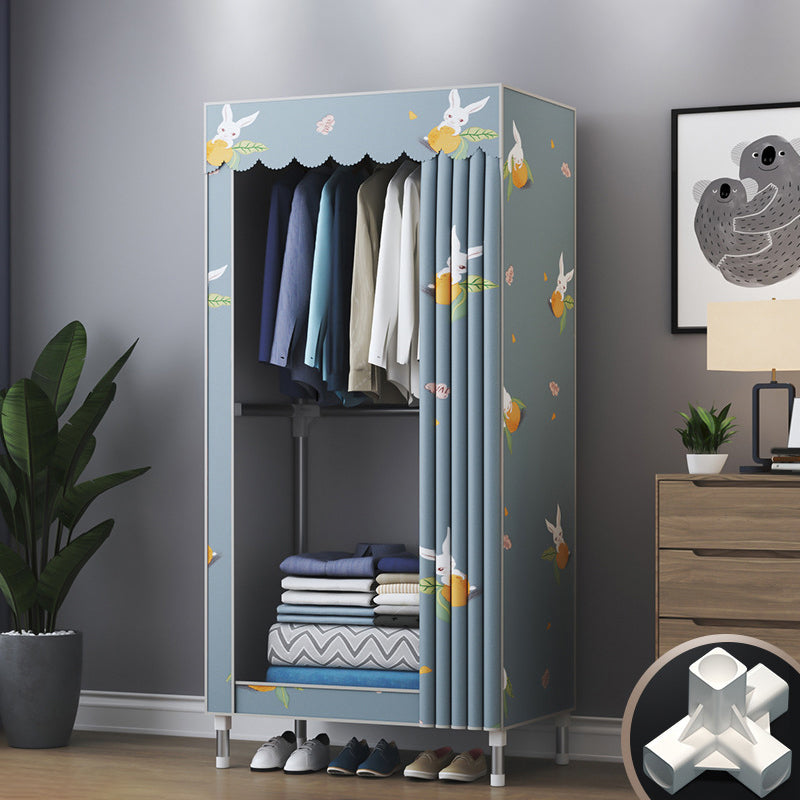 Modern Style Wardrobe Closet Metal Frame Wardrobe Armoire with Shelves 25.6"L x 17.7"W x 66.9"H Rabbit Clearhalo 'Armoires & Wardrobes' 'armoires_wardrobes' 'Bedroom Furniture' 'furn' 'furn_armoires_wardrobes' 'Furniture' 5657845