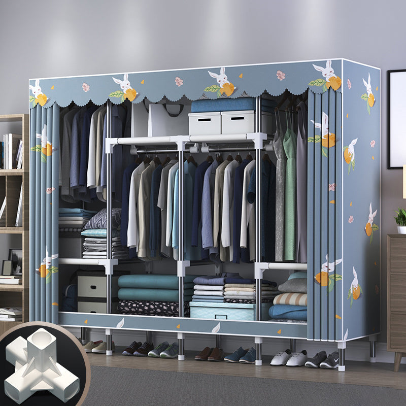 Modern Style Wardrobe Closet Metal Frame Wardrobe Armoire with Shelves 66"L x 18"W x 67"H Rabbit Clearhalo 'Armoires & Wardrobes' 'armoires_wardrobes' 'Bedroom Furniture' 'furn' 'furn_armoires_wardrobes' 'Furniture' 5657850