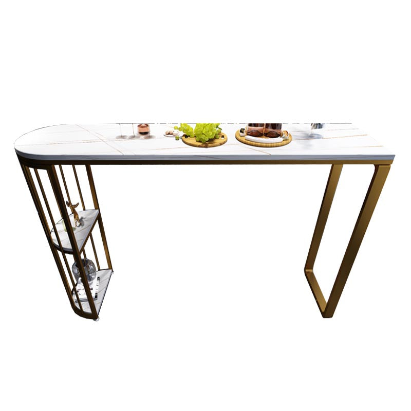 Modern 1/3/5 Pieces Bar Table Set Stone Counter Table with High Stools White-Gold 71"L x 16"W Clearhalo 'Bar Furniture' 'furn' 'furn_home_bar_bar_sets' 'Furniture' 'Home Bars & Bar Sets' 'home_bar_bar_sets' 'Kitchen & Dining Furniture' 5657963