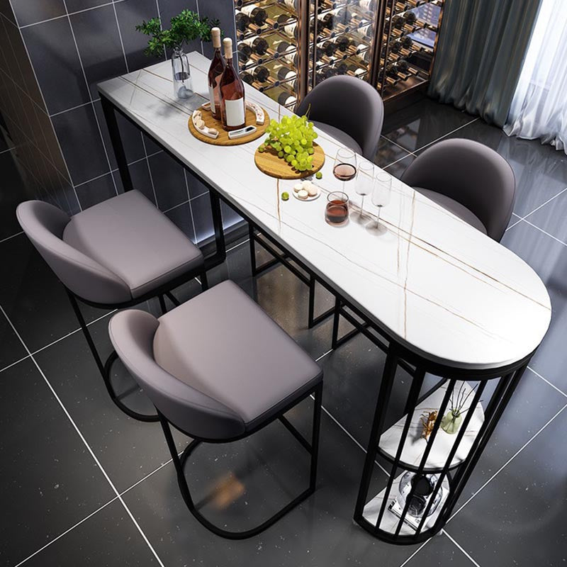Modern 1/3/5 Pieces Bar Table Set Stone Counter Table with High Stools 5 Pieces: White-Black Table, 4 Gray Stools Clearhalo 'Bar Furniture' 'furn' 'furn_home_bar_bar_sets' 'Furniture' 'Home Bars & Bar Sets' 'home_bar_bar_sets' 'Kitchen & Dining Furniture' 5657975