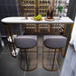 Modern 1/3/5 Pieces Bar Table Set Stone Counter Table with High Stools 3 Pieces: White-Gold Table, 2 Light Gray Stools Clearhalo 'Bar Furniture' 'furn' 'furn_home_bar_bar_sets' 'Furniture' 'Home Bars & Bar Sets' 'home_bar_bar_sets' 'Kitchen & Dining Furniture' 5657976