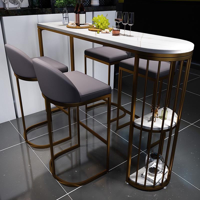Modern 1/3/5 Pieces Bar Table Set Stone Counter Table with High Stools 5 Pieces: White-Gold Table, 4 Light Gray Stools Clearhalo 'Bar Furniture' 'furn' 'furn_home_bar_bar_sets' 'Furniture' 'Home Bars & Bar Sets' 'home_bar_bar_sets' 'Kitchen & Dining Furniture' 5657979