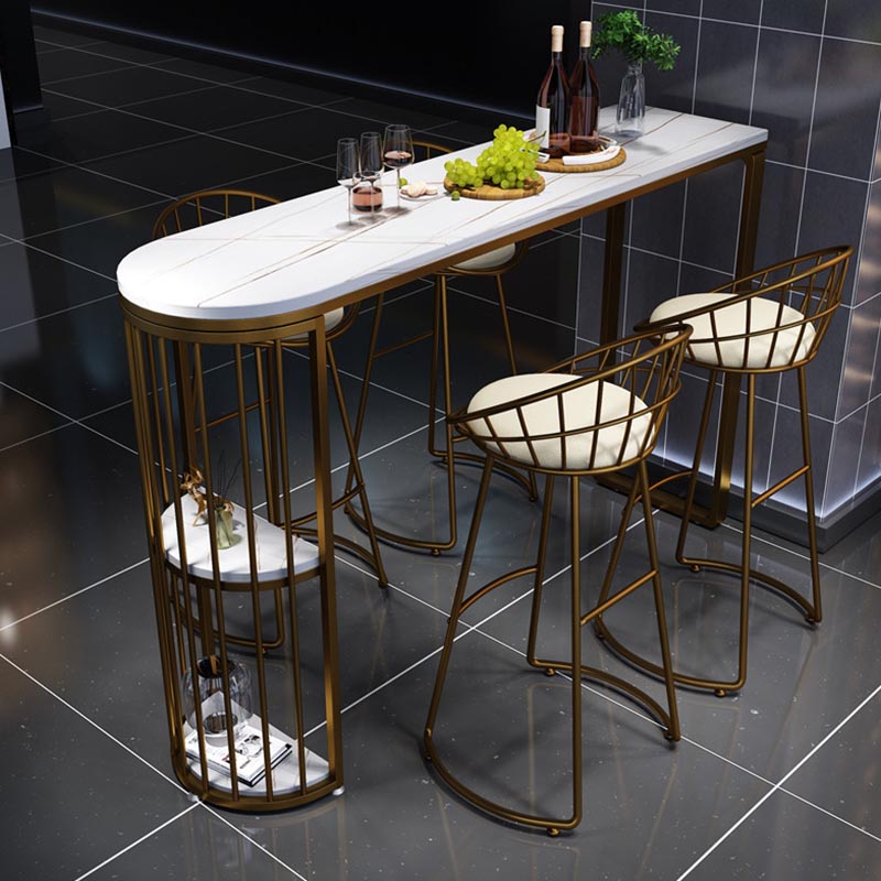 Modern 1/3/5 Pieces Bar Table Set Stone Counter Table with High Stools 5 Pieces: White-Gold Table, 4 White Stools Clearhalo 'Bar Furniture' 'furn' 'furn_home_bar_bar_sets' 'Furniture' 'Home Bars & Bar Sets' 'home_bar_bar_sets' 'Kitchen & Dining Furniture' 5657980