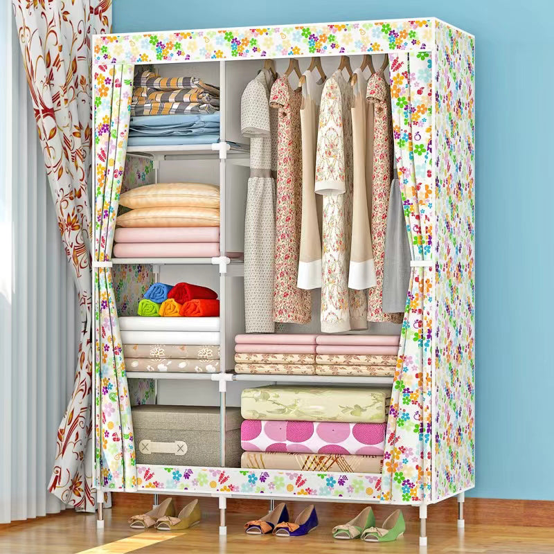 Metal Frame Home Wardrobe Modern Style Wardrobe Armoire with Shelves 35.5"L x 17"W x 65"H Flower Clearhalo 'Armoires & Wardrobes' 'armoires_wardrobes' 'Bedroom Furniture' 'furn' 'furn_armoires_wardrobes' 'Furniture' 5658001