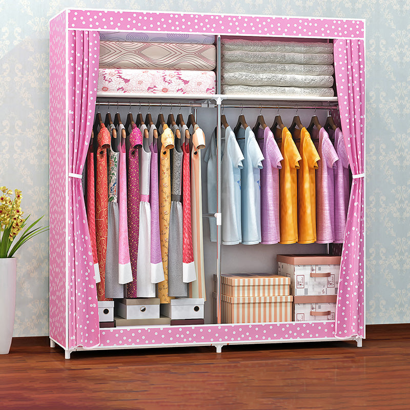 Metal Frame Home Wardrobe Modern Style Wardrobe Armoire with Shelves 51"L x 18"W x 66.5"H Pink Clearhalo 'Armoires & Wardrobes' 'armoires_wardrobes' 'Bedroom Furniture' 'furn' 'furn_armoires_wardrobes' 'Furniture' 5658002