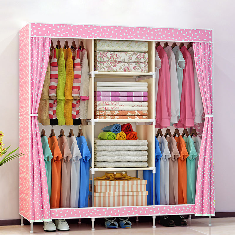 Metal Frame Home Wardrobe Modern Style Wardrobe Armoire with Shelves 51"L x 18"W x 70"H Pink Clearhalo 'Armoires & Wardrobes' 'armoires_wardrobes' 'Bedroom Furniture' 'furn' 'furn_armoires_wardrobes' 'Furniture' 5658003