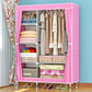 Metal Frame Home Wardrobe Modern Style Wardrobe Armoire with Shelves 35.5"L x 17"W x 65"H Pink Clearhalo 'Armoires & Wardrobes' 'armoires_wardrobes' 'Bedroom Furniture' 'furn' 'furn_armoires_wardrobes' 'Furniture' 5658004