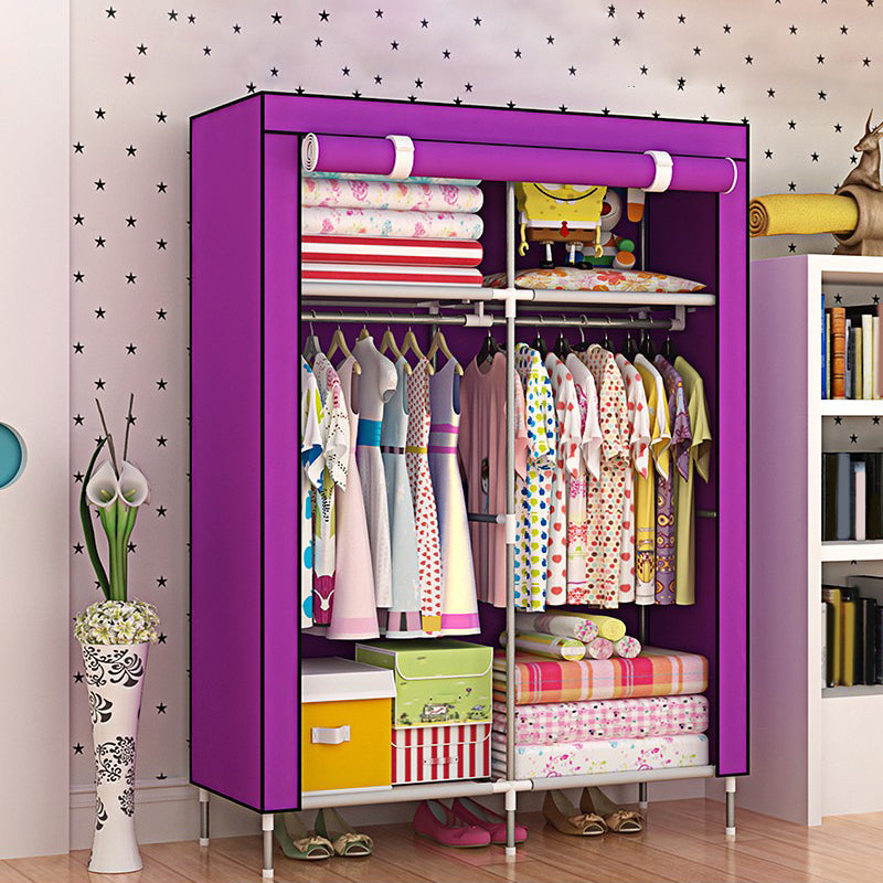 Metal Frame Home Wardrobe Modern Style Wardrobe Armoire with Shelves 35.5"L x 18"W x 66"H Purple Clearhalo 'Armoires & Wardrobes' 'armoires_wardrobes' 'Bedroom Furniture' 'furn' 'furn_armoires_wardrobes' 'Furniture' 5658008