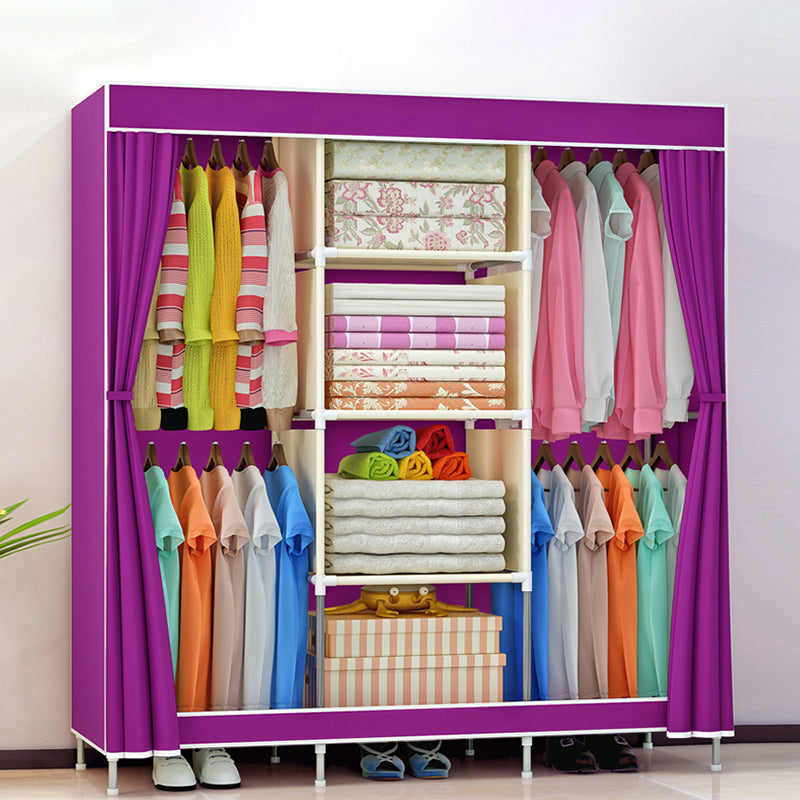Metal Frame Home Wardrobe Modern Style Wardrobe Armoire with Shelves 51"L x 18"W x 70"H Purple Clearhalo 'Armoires & Wardrobes' 'armoires_wardrobes' 'Bedroom Furniture' 'furn' 'furn_armoires_wardrobes' 'Furniture' 5658012