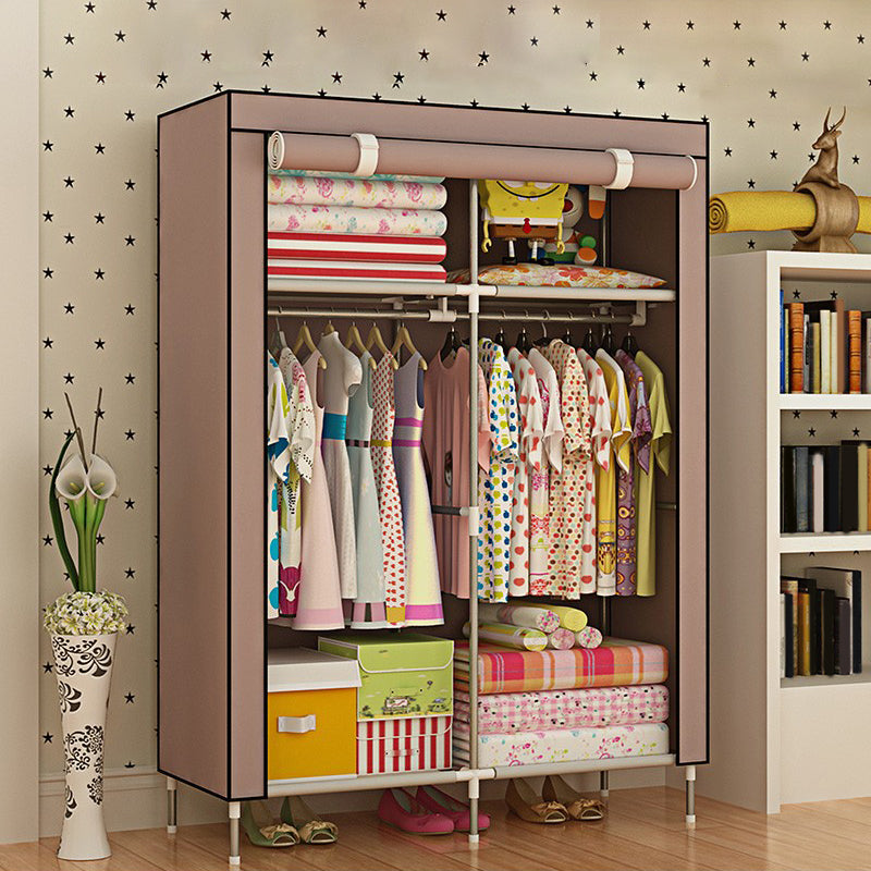 Metal Frame Home Wardrobe Modern Style Wardrobe Armoire with Shelves 35.5"L x 18"W x 66"H Coffee Clearhalo 'Armoires & Wardrobes' 'armoires_wardrobes' 'Bedroom Furniture' 'furn' 'furn_armoires_wardrobes' 'Furniture' 5658013