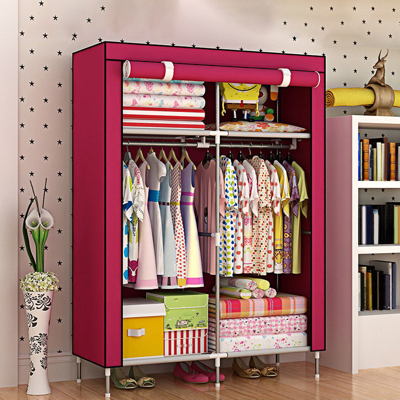 Metal Frame Home Wardrobe Modern Style Wardrobe Armoire with Shelves 35.5"L x 18"W x 66"H Burgundy Clearhalo 'Armoires & Wardrobes' 'armoires_wardrobes' 'Bedroom Furniture' 'furn' 'furn_armoires_wardrobes' 'Furniture' 5658017