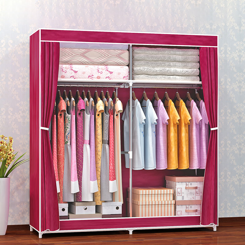 Metal Frame Home Wardrobe Modern Style Wardrobe Armoire with Shelves 51"L x 18"W x 66.5"H Burgundy Clearhalo 'Armoires & Wardrobes' 'armoires_wardrobes' 'Bedroom Furniture' 'furn' 'furn_armoires_wardrobes' 'Furniture' 5658019