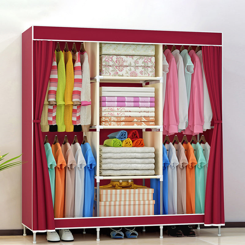 Metal Frame Home Wardrobe Modern Style Wardrobe Armoire with Shelves 51"L x 18"W x 70"H Burgundy Clearhalo 'Armoires & Wardrobes' 'armoires_wardrobes' 'Bedroom Furniture' 'furn' 'furn_armoires_wardrobes' 'Furniture' 5658021