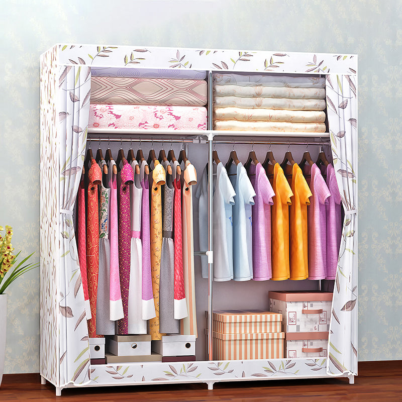 Metal Frame Home Wardrobe Modern Style Wardrobe Armoire with Shelves 51"L x 18"W x 66.5"H White-Purple Clearhalo 'Armoires & Wardrobes' 'armoires_wardrobes' 'Bedroom Furniture' 'furn' 'furn_armoires_wardrobes' 'Furniture' 5658022