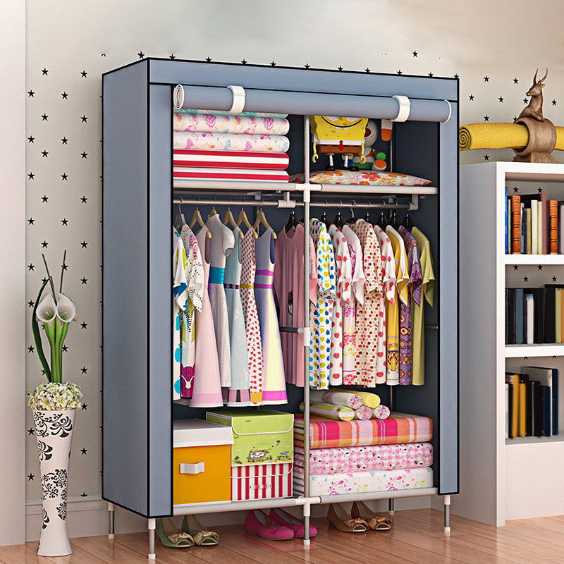 Metal Frame Home Wardrobe Modern Style Wardrobe Armoire with Shelves 35.5"L x 18"W x 66"H Silver Gray Clearhalo 'Armoires & Wardrobes' 'armoires_wardrobes' 'Bedroom Furniture' 'furn' 'furn_armoires_wardrobes' 'Furniture' 5658023