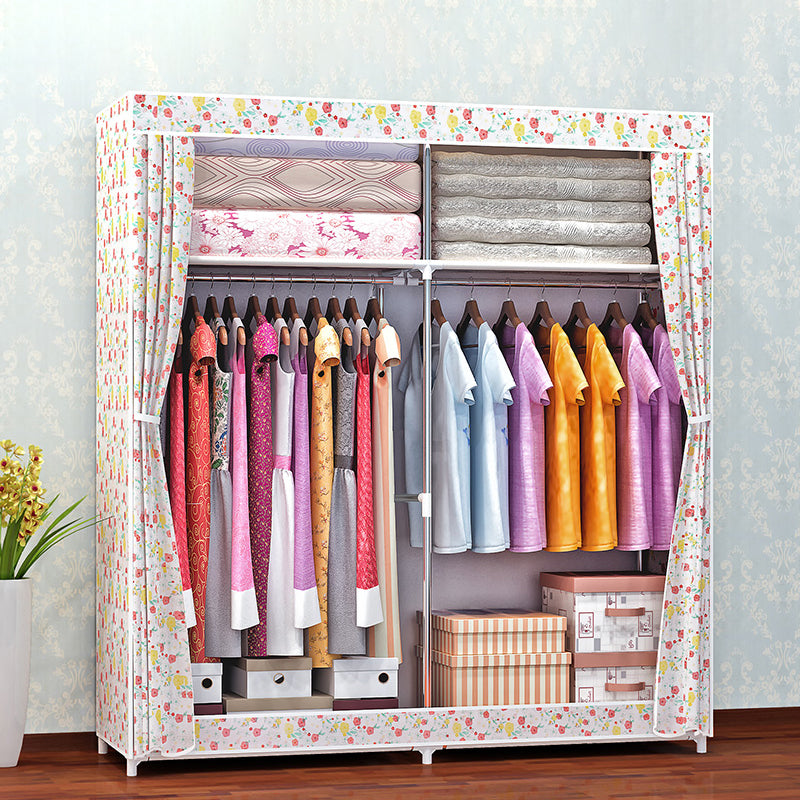 Metal Frame Home Wardrobe Modern Style Wardrobe Armoire with Shelves 51"L x 18"W x 66.5"H Flower Clearhalo 'Armoires & Wardrobes' 'armoires_wardrobes' 'Bedroom Furniture' 'furn' 'furn_armoires_wardrobes' 'Furniture' 5658024