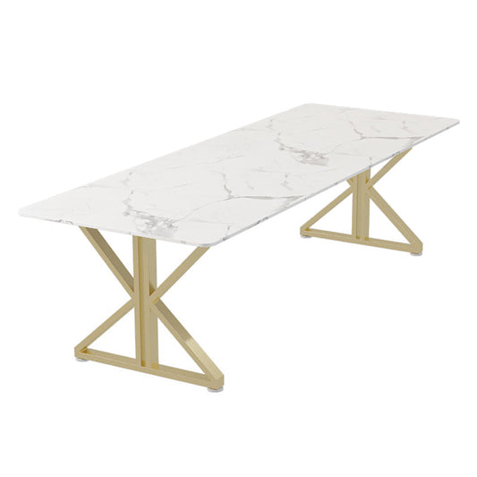 Home Office Writing Table Luxury Marble Curved Computer Desk 47.2"L x 23.6"W x 29.5"H Gold